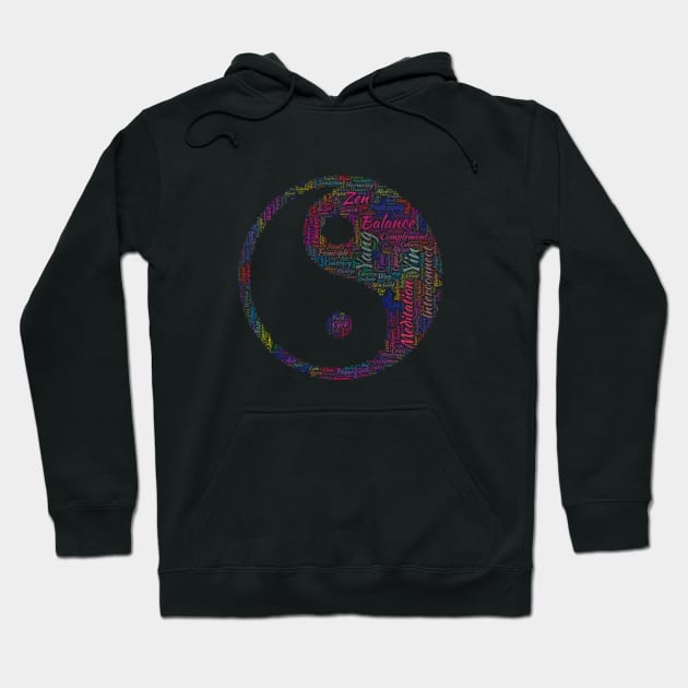 Yin Yang Philosophy Silhouette Shape Text Word Cloud Hoodie by Cubebox